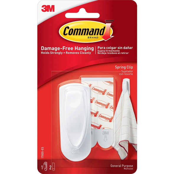 Command Spring Clip - 8 oz (226.8 g) Capacity - Plastic - White - 1 Pack