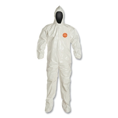 Tychem® 4000 Coverall, Attached Hood and Sock, Elastic Wrists, Zipper, Storm Flap, White, 3X-Large