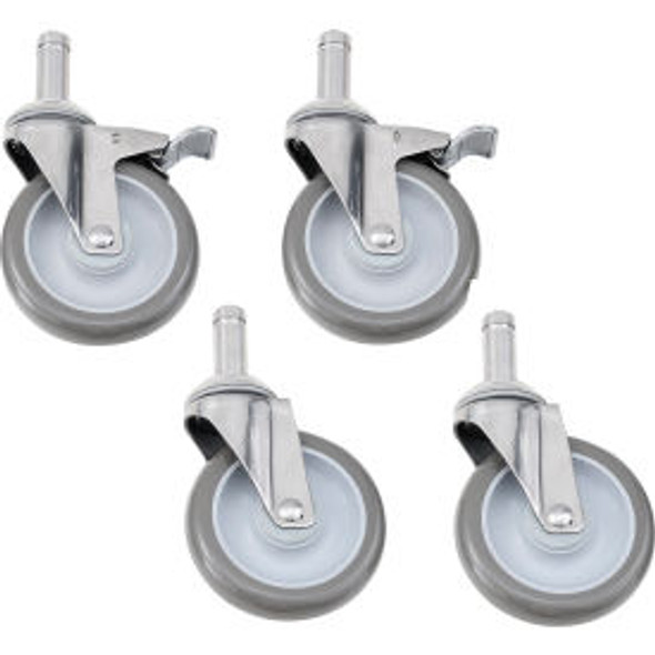 Nexel Stainless Steel Stem Casters - Set of (4) 5"" Polyurethane (2) with Brakes