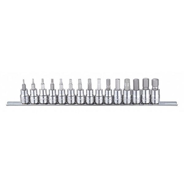 Westward 3/8" Drive Socket Bit Set, Metric, 15 pcs 54TM33