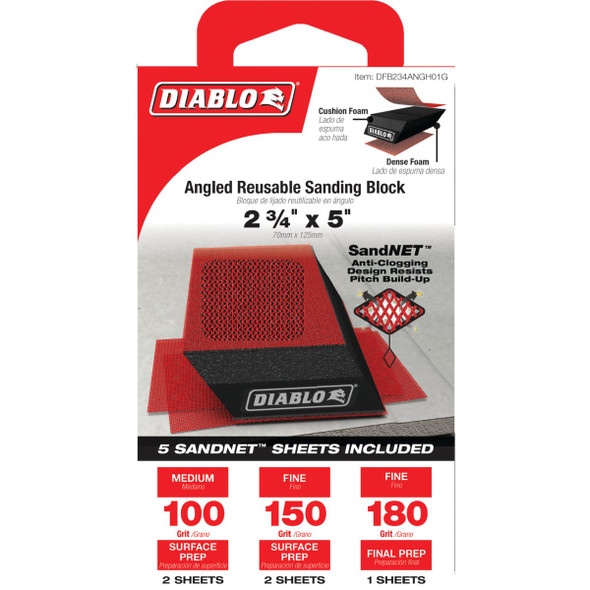 Diablo 5 In. Angled Reusable Sanding Block Kit with Assorted SandNET Sheets DFB234ANGH01G 359349