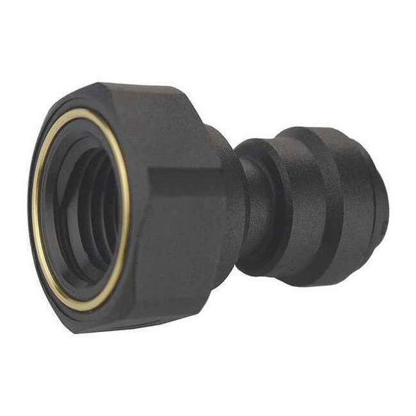 Push-Fit Adapter Fitting, 1/4 in Tube Size, Polypropylene, Black, 10 PK