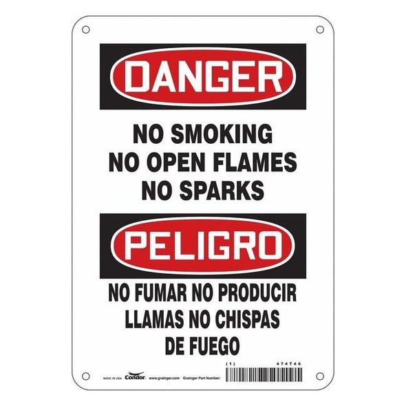 Safety Sign, 10" H, 7 in W,  Horizontal Rectangle, English, Spanish, 474T46