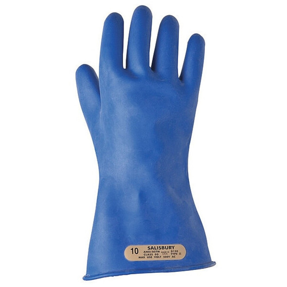 Electrical-Insulating Gloves, 500V AC, 750V DC, Rubber, 11" Length, Blue, Size 9  E0011BL/9