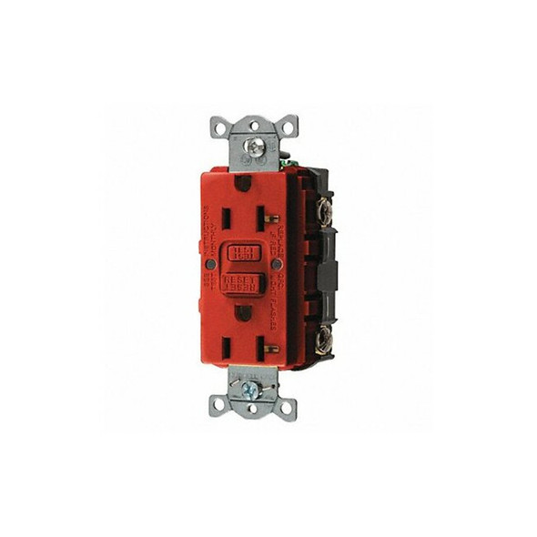 Hubbell Wiring Device-Kellems GFCI Receptacle, 15A, 125VAC, 5-15R, Red GFR15R