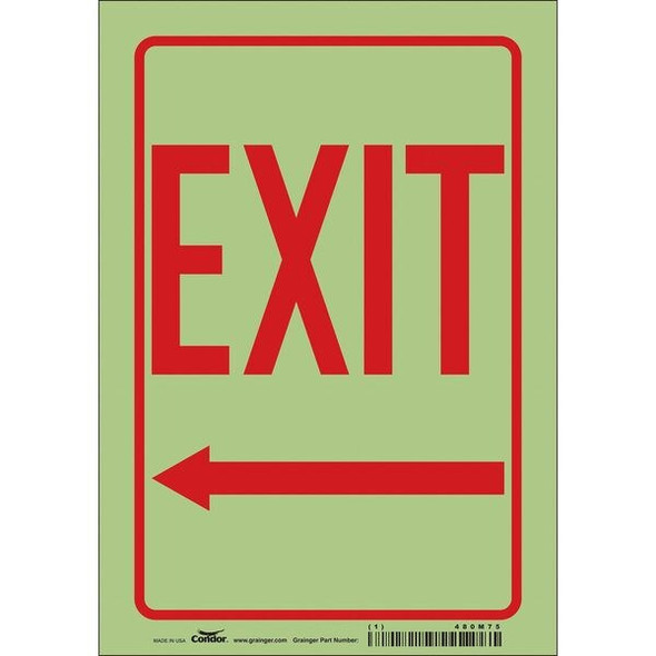 Condor Exit Sign, Vinyl, 7" W, 10" H, Exit, Red, White 480M75