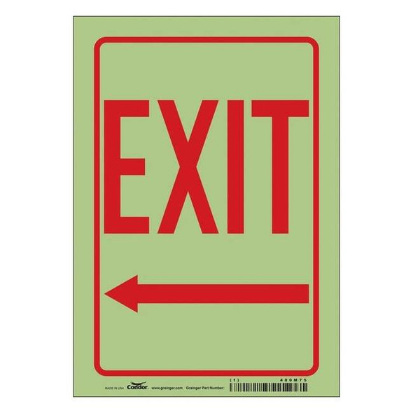 Condor Exit Sign, Vinyl, 7" W, 10" H, Exit, Red, White 480M75