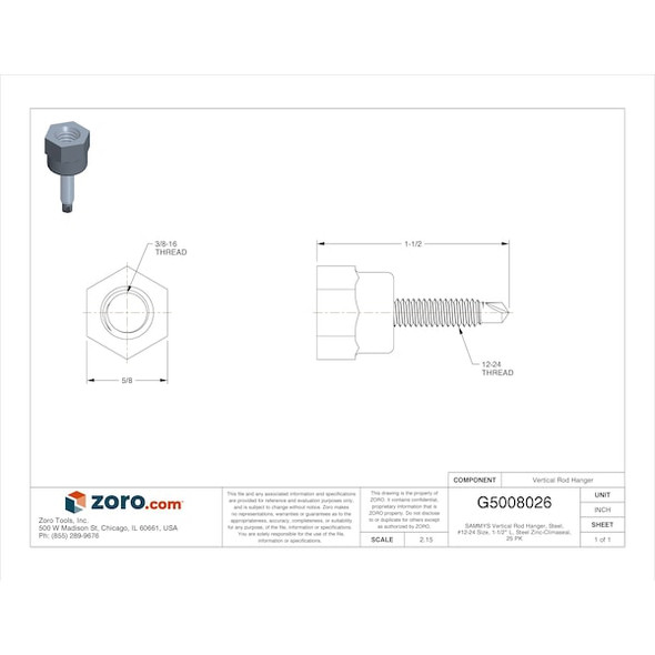 Sammys SAMMYS Vertical Rod Hanger, Steel, #12 Size, 1-1/2" L, Steel Zinc-Climaseal, 25 PK 8037957