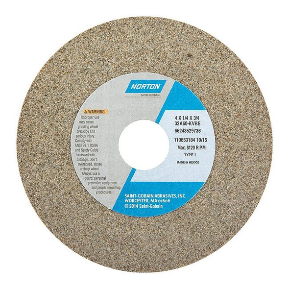 Norton Abrasives Grinding Wheel, T1, 4x1/4x3/4, AO, 60G, PK5 66243529736
