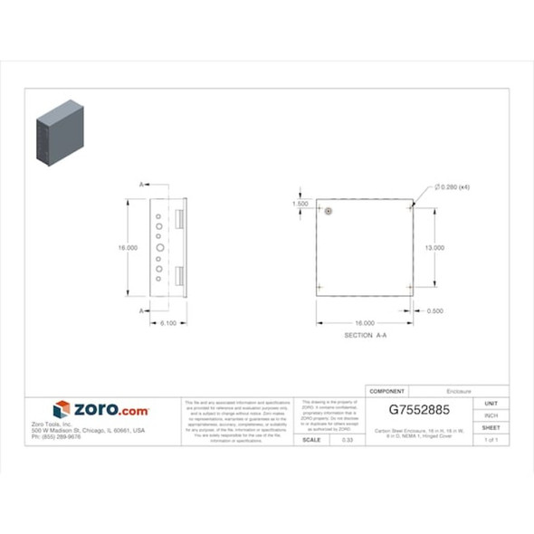 1-4 Turn Latch Electrical Enclosures, 16 in H, 6 in D, 16 in W, 1, Steel  AHE16X16X6