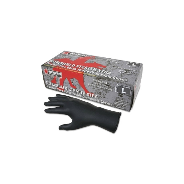 Nitrile Disposable Gloves, NitriShield Stealth Xtra™, Rolled Cuff, Unlined, Medium, Black, 6 mil Thick