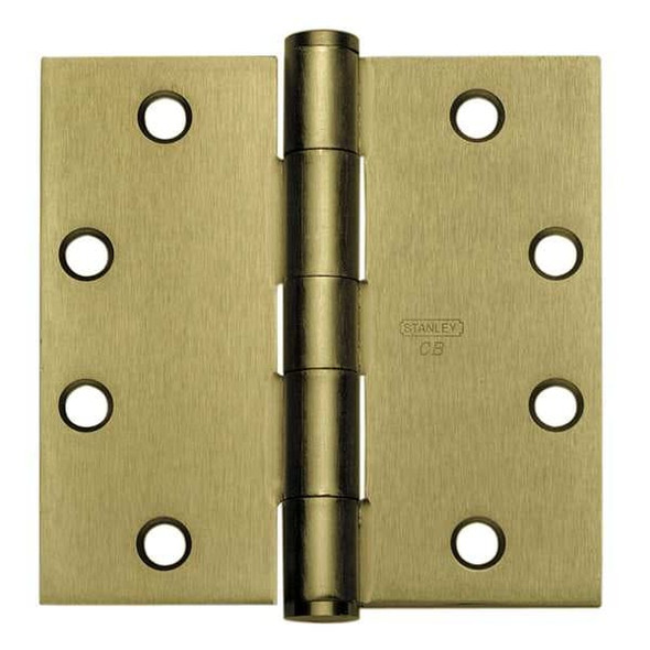 Door and Butt Hinge, Steel, Full Mortise Mounting, 1 1/2 in Leaf W x 3 1/2 in Leaf H, Bright Brass
