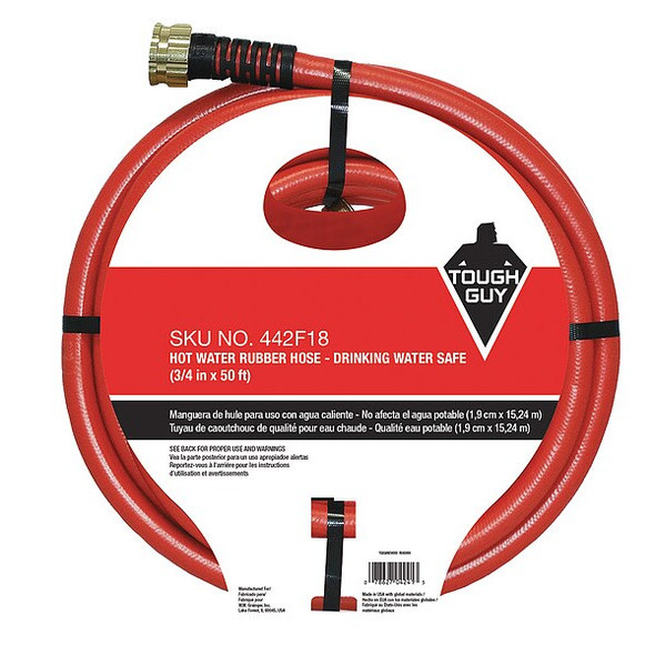 3/4 in ID x 50 ft L Water Hose, Rubber Tube, Red, Aluminum x Aluminum Fitting