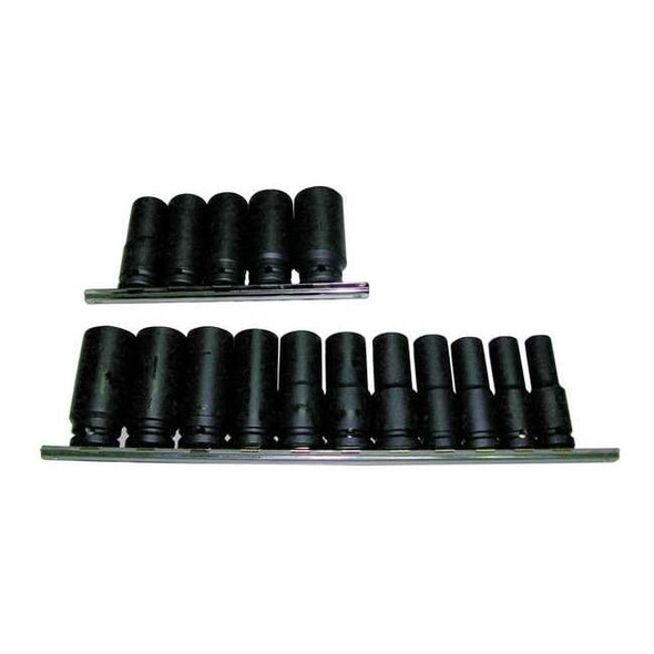 Westward Impact Socket Set, 1/2 in Drive Size, SAE, Black Oxide, 19-Piece 4PRC5
