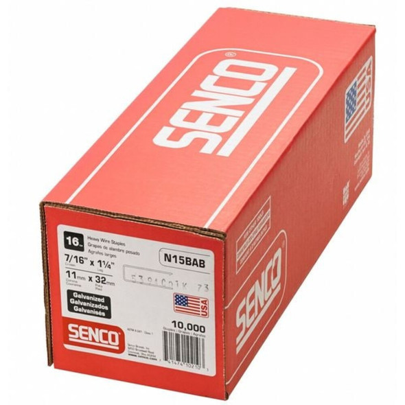 Senco Heavy Duty Staples, 16 ga, Standard Crown, 1-1/4 in Leg L, Steel, 10000 PK N15BAB