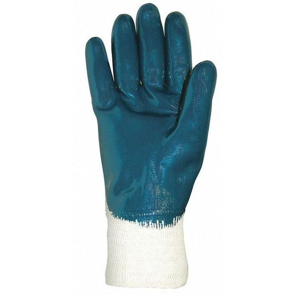 Mcr Safety Chemical Resistant Gloves, Nitrile, 11 in L, 18.0 mil, Blue/White, L, 12 PK 9750