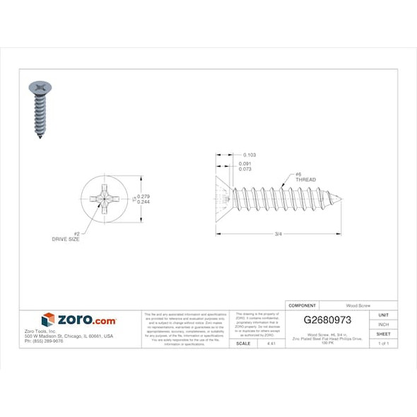 Manufacturer Varies WOOD SCR CSK82 PH ST ZP,#6x3/4L,PK100 U25120.013.0075 Manufacturer Varies WOOD SCR CSK82 PH ST ZP,#6x3/4L,PK100 U25120.013.0075