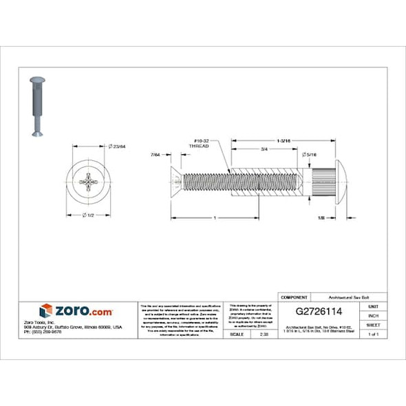 Manufacturer Varies Architect Bolt,18-8SS,#10-32,1 3/16"L Z5025 Manufacturer Varies Architect Bolt,18-8SS,#10-32,1 3/16"L Z5025