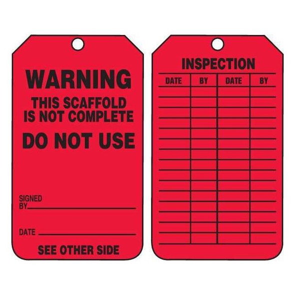 Tag, Scaffold, Plastic, 5 3/4 in H x 3 1/4 in W, Rectangle, 25 PK