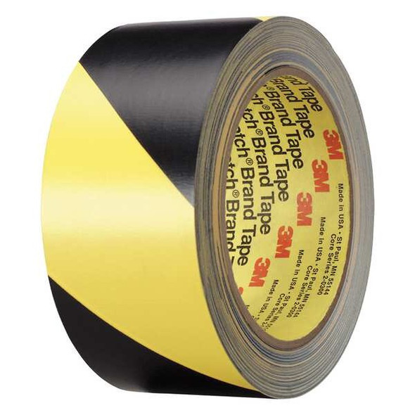 Floor Marking Tape, Vinyl, No Legend, Black, Yellow, 2 in W., 5.4 mil Thickness