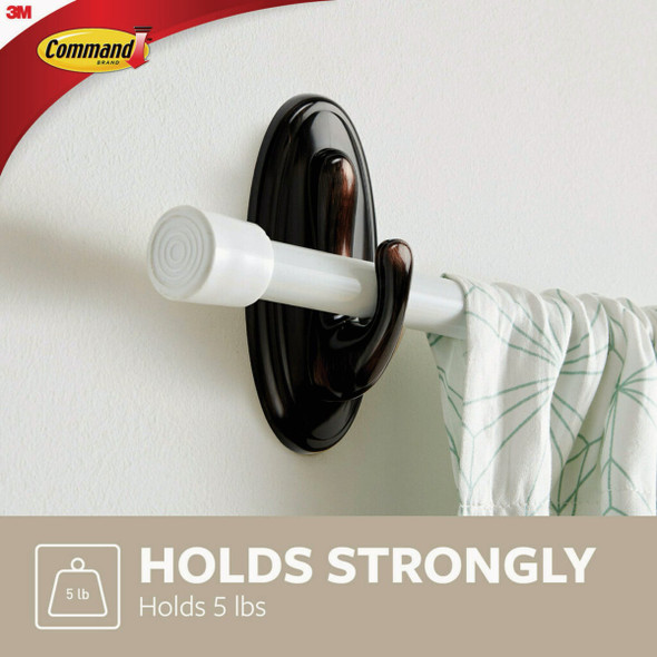 Command Oil Rubbed Bronze Curtain Rod Hook, 2 Hooks, 2 Strips 17053ORB-2ES 238271