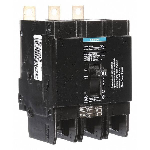 Siemens Circuit Breaker,100A,Bolt On,480V,3P BQD3100 Siemens Circuit Breaker,100A,Bolt On,480V,3P BQD3100