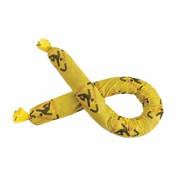 Sorbent Sock, 12 gal, 3 in x 48 in, Harsh Chemicals, Black, Red, Yellow, 12 PK