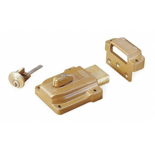 Rim Lock, Heavy-Duty, Brass-Plated Finish, Keyed Different  112