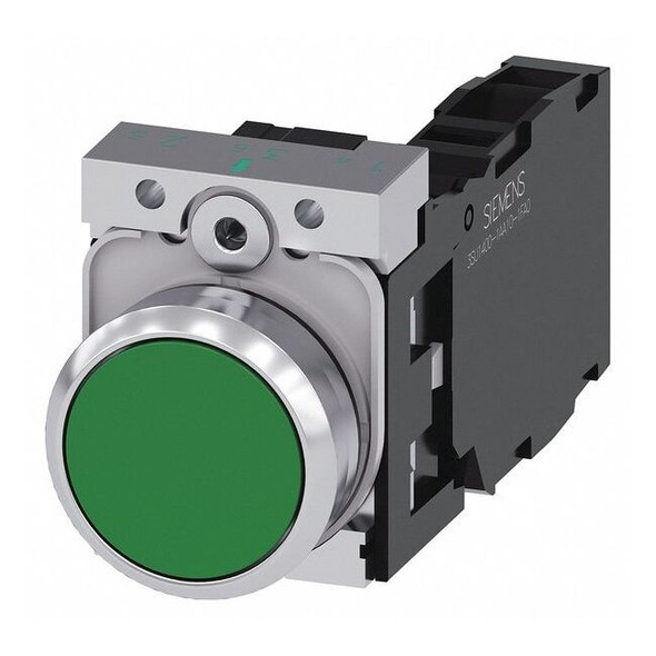 Siemens FlushPushButtnOp,NonIllum,Grn,1NO/1NC 3SU1150-0AB40-1FA0