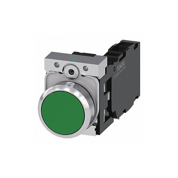 Siemens Push Button,22mm,Green,Metal Bezel 3SU1150-0AB40-1FA0