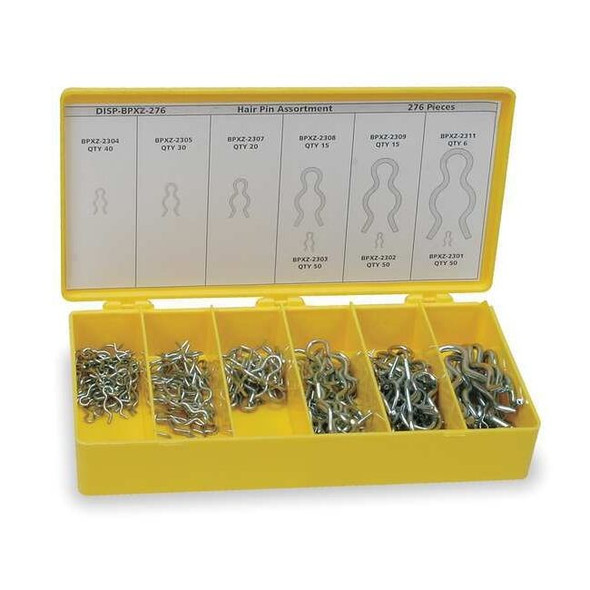 Cotter Pin Assortment, Stainless Steel, Zinc Plated, 276 Pcs
