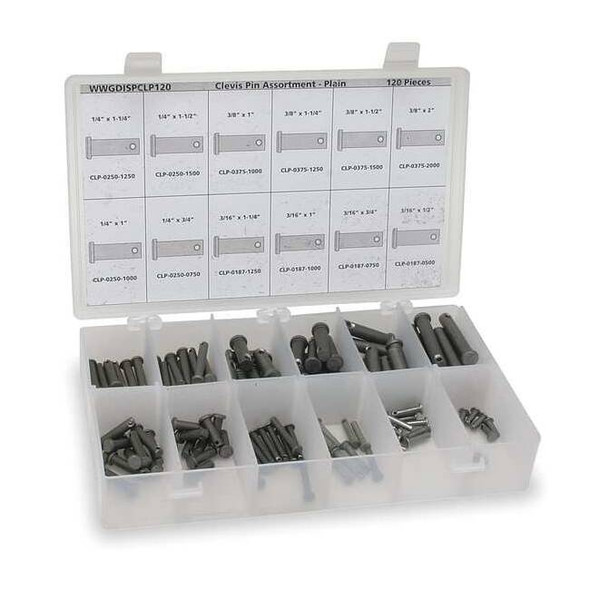 Clevis Cotter Pin Assortment, 18-8 Stainless Steel, Plain, 120 Pcs