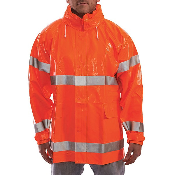 Tingley Flame Resistant Rain Jacket, PVC, Class 3 R, Orange, 4XL J53129