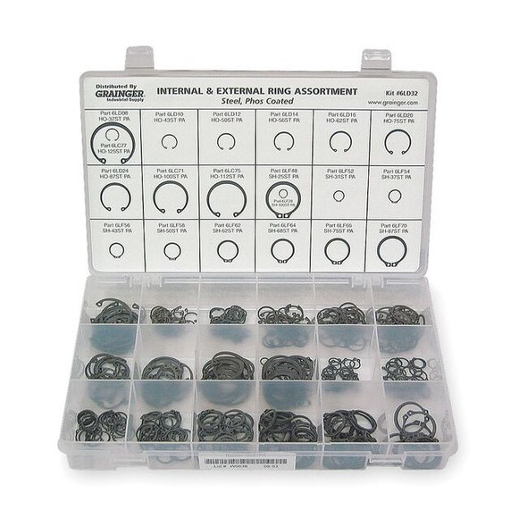 Internal and External Retaining Ring Assortment, Steel, Phosphate Finish