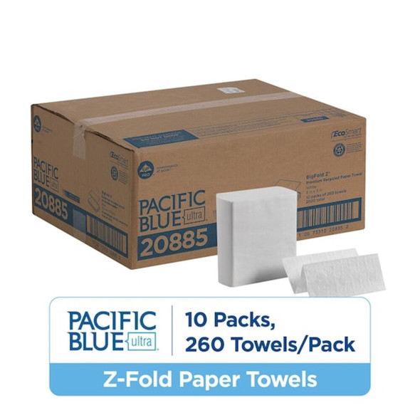 Pacific Blue Ultra Multifold Paper Towels, 1 Ply, 260 Sheets, White, 10 PK  20885