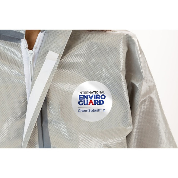 Chemical Resistant Coveralls, Hooded Coverall, 4XL, ChemSplash(R) 2, Elastic Wrist, Open Ankle