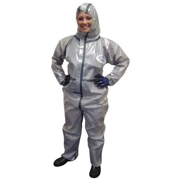 International Enviroguard Hooded Coverall,Elastic,Gray,3XL,PK6 7215GT-3XL