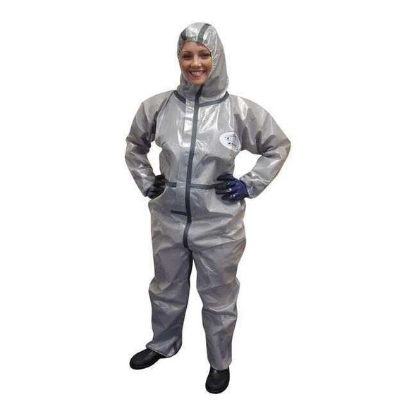 International Enviroguard Hooded Coverall,Elastic,Gray,3XL,PK6 7215GT-3XL