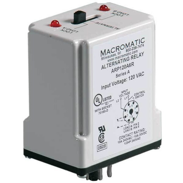 Macromatic Alternating Relay,SPDT,120VAC,10A,8 Pin ARP120A6R