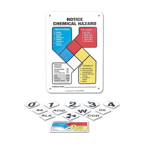 Accuform NFPA Sign, NFPA Notice Chemical Hazard Sign, 7 in W, 10 in H ZFD814VA