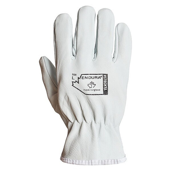 Drivers Gloves, Shirred Slip-On Cuff, Keystone Thumb, White, 2XL, 12 PK