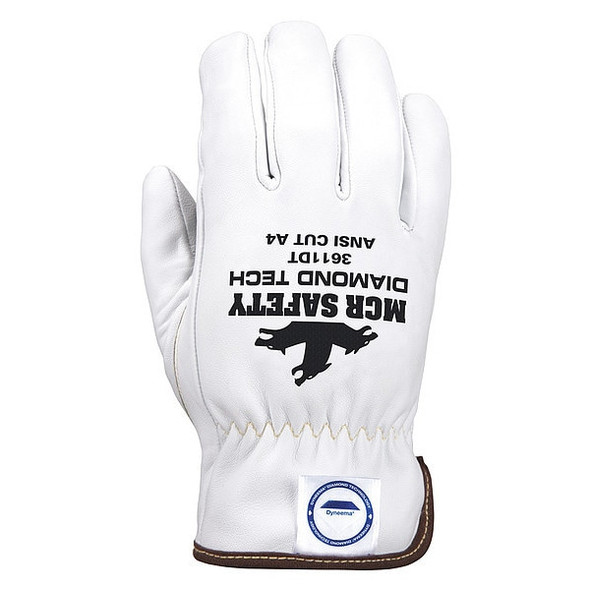 Leather Cut-Resistant Gloves, Shirred Slip-On Cuff, Keystone Thumb, White, 2XL, 1 PR