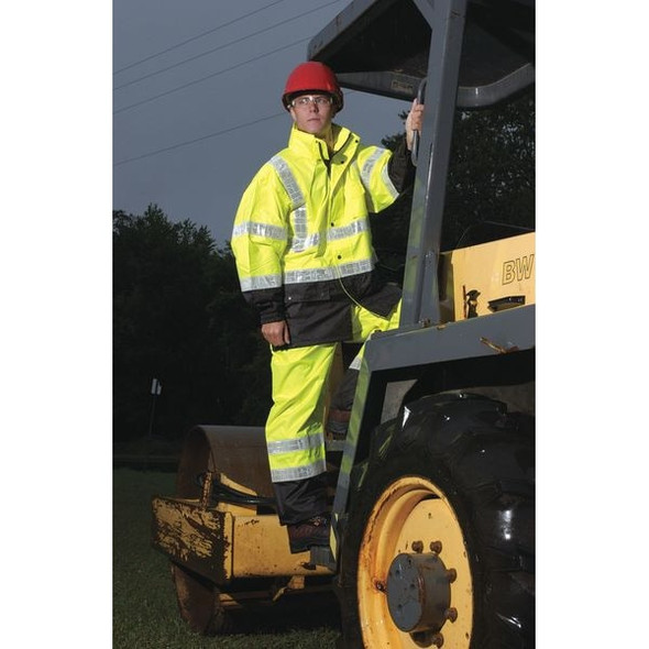 2-Piece Rainsuit with Hood, Jacket/Pant, Storm Stopper Pro, Class 3, Hi-Vis Lime, Size Small/Medium
