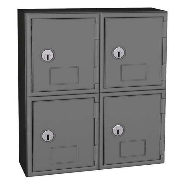 Cell Phone Locker, 12 in W, 4 in D, 13 1/2 in H, (2) Tier, (2) Wide, Gray/Black