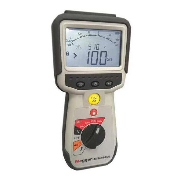 Megger Megohmmeter,1 mA,LCD w/ Backlight,10 mV MIT410-TC/3