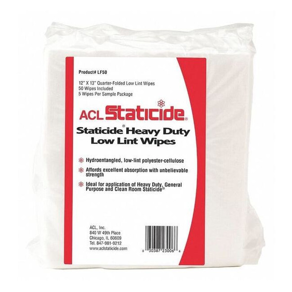 Acl Staticide Disposable Wipes, 12" x 13", 50 per Pack Sheets/ Pack LF-50