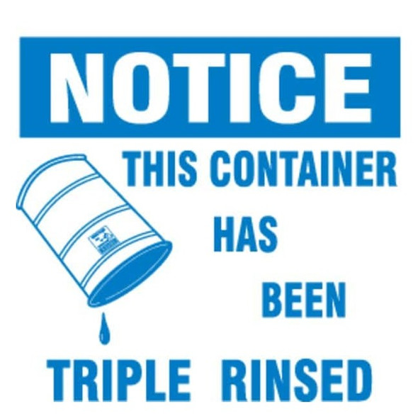 DOT Handling Label, This Container Has Been Triple Rinsed, Paper, 6" W, 6" H