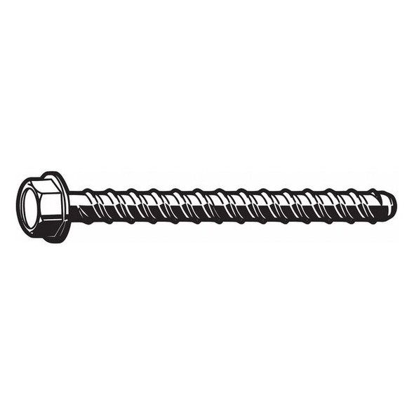Concrete Screw, 5/8" Dia., Hex, 4 in L, Steel Zinc Plated, 10 PK