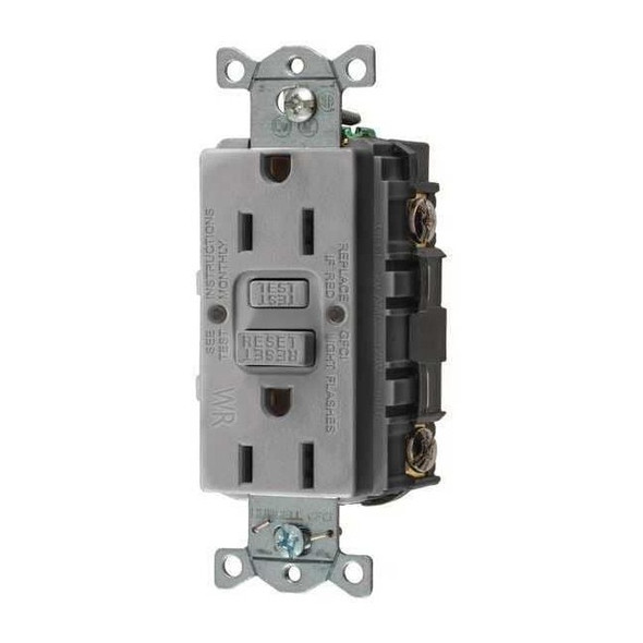 Hubbell Wiring Device-Kellems GFCI Rceptcle, Commer., Gr, 15A, 0.5 HP GFRWR15GRY