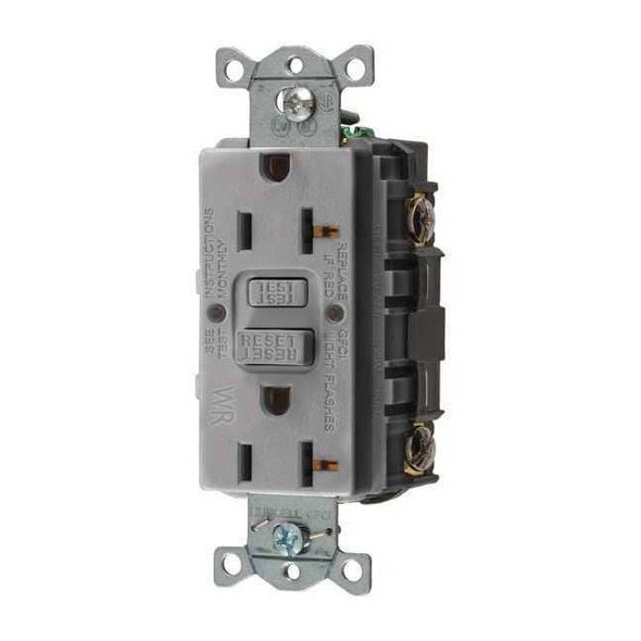 Hubbell Wiring Device-Kellems GFCI Rceptcle, Commer., Gr, 20A, 1 HP GFRWR20GRY